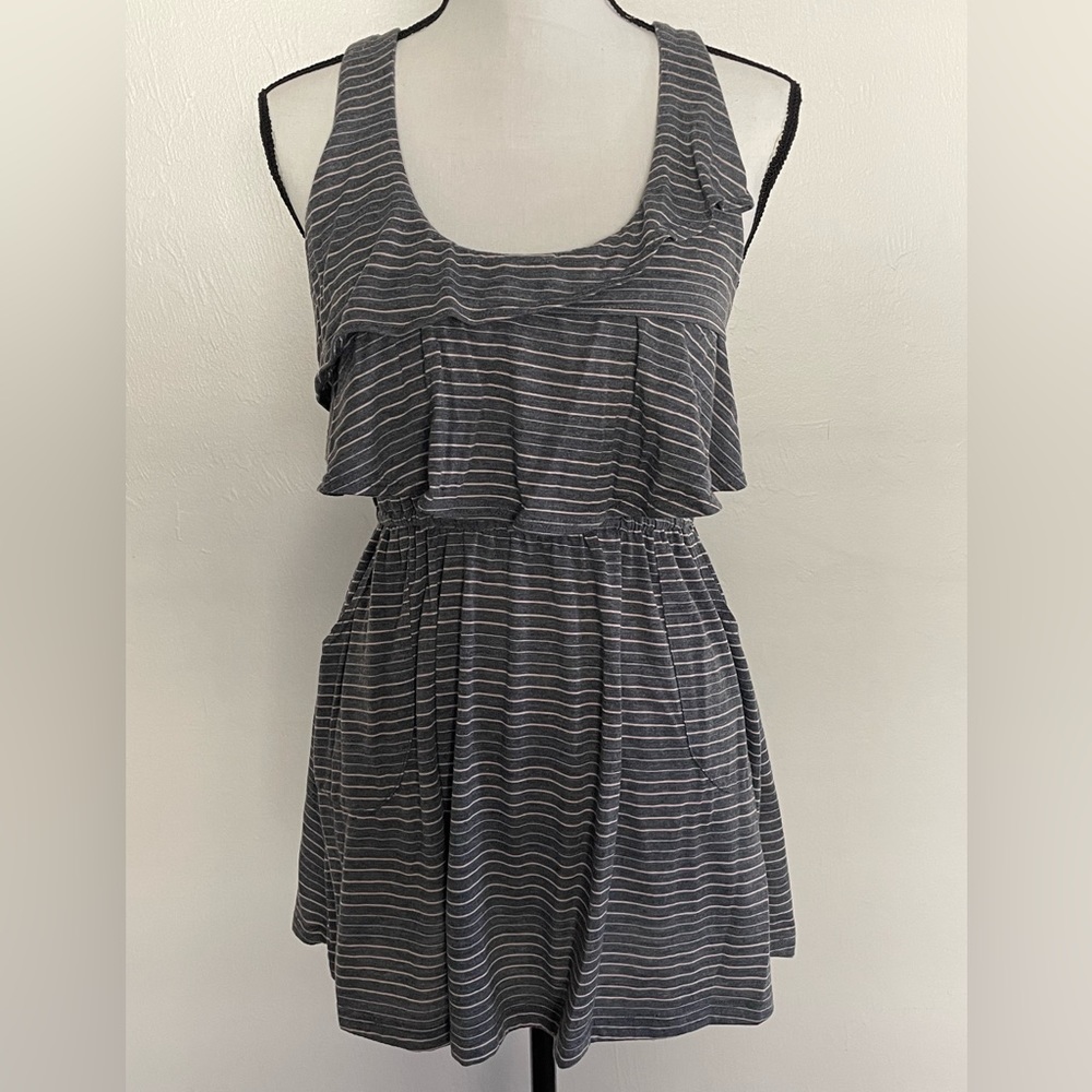 Gray & Light Pink Stripe Beach Mini Dress.